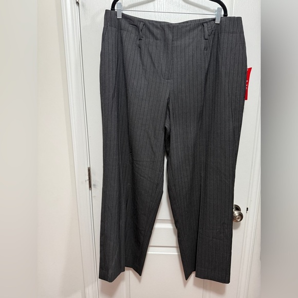 AK ANNE KLEIN Suit Pants Womens 20W Gray Striped Stretch High Rise Wide-Leg NWT - Picture 1 of 15